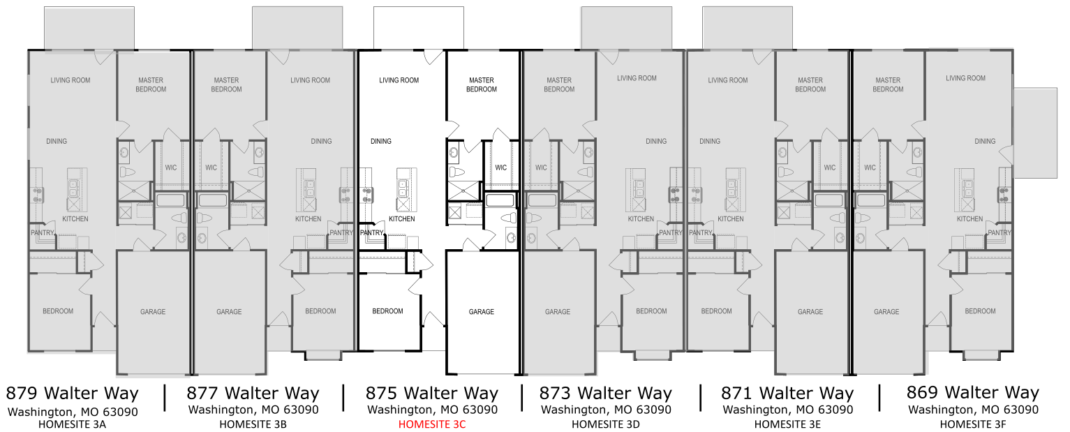 Floorplan showing the layout of Homesite 3C at The Villas at High Street